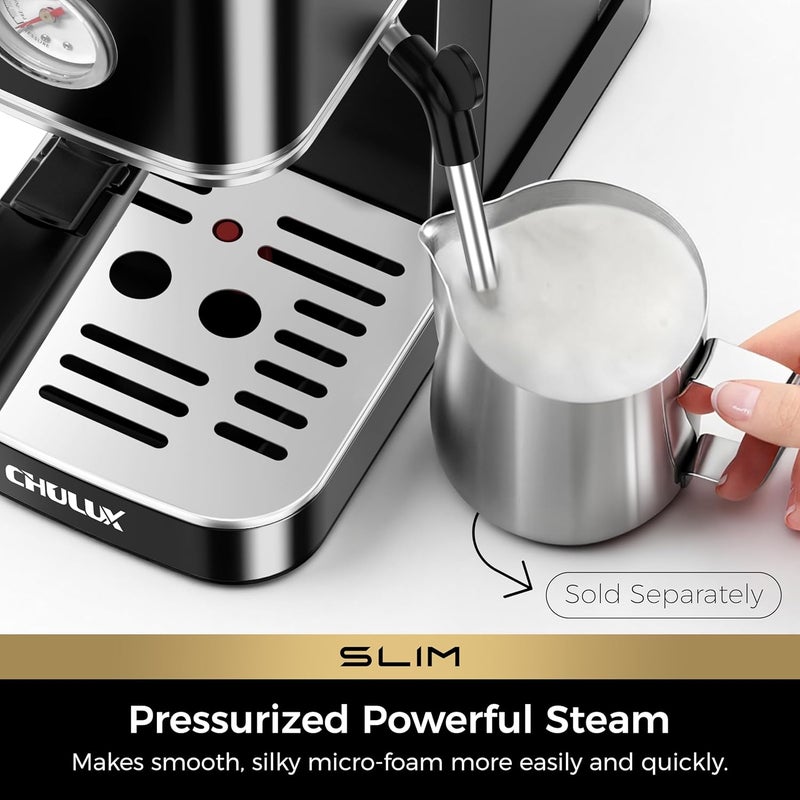 CHULUX Slim 2026 Upgrade Espresso Machine with Milk Frother Steam Wand, 20 Bar Professional Italian Pump Espresso Coffee Machine for Home Cappuccino & Latte Maker, Stainless Steel, Black - Image 3